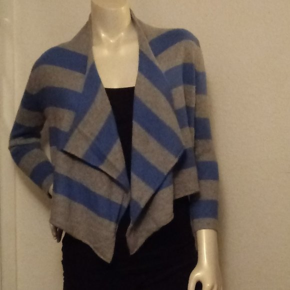 Vs Pink Blue Stripe Crop Cardigan Sweater - Picture 2 of 11
